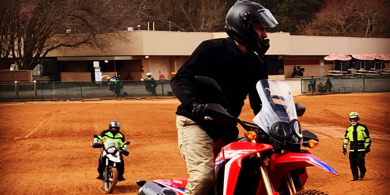 The author at the MSF AdventureBike RiderCourse in Alpharetta, Georgia, in 2022.