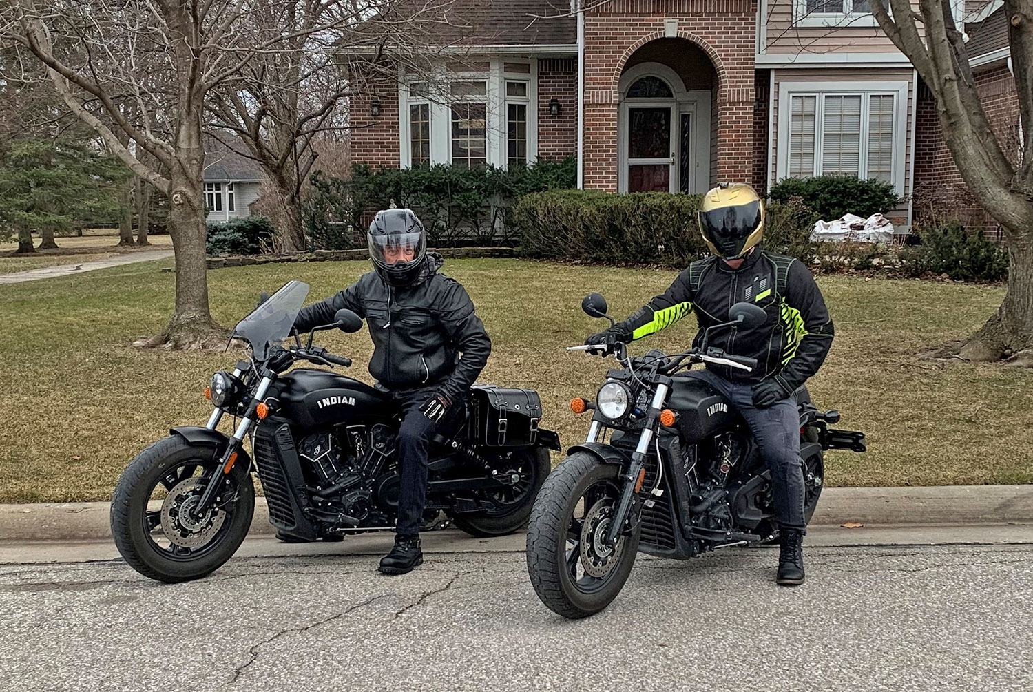 James, left, with his son, getting ready to ride. 