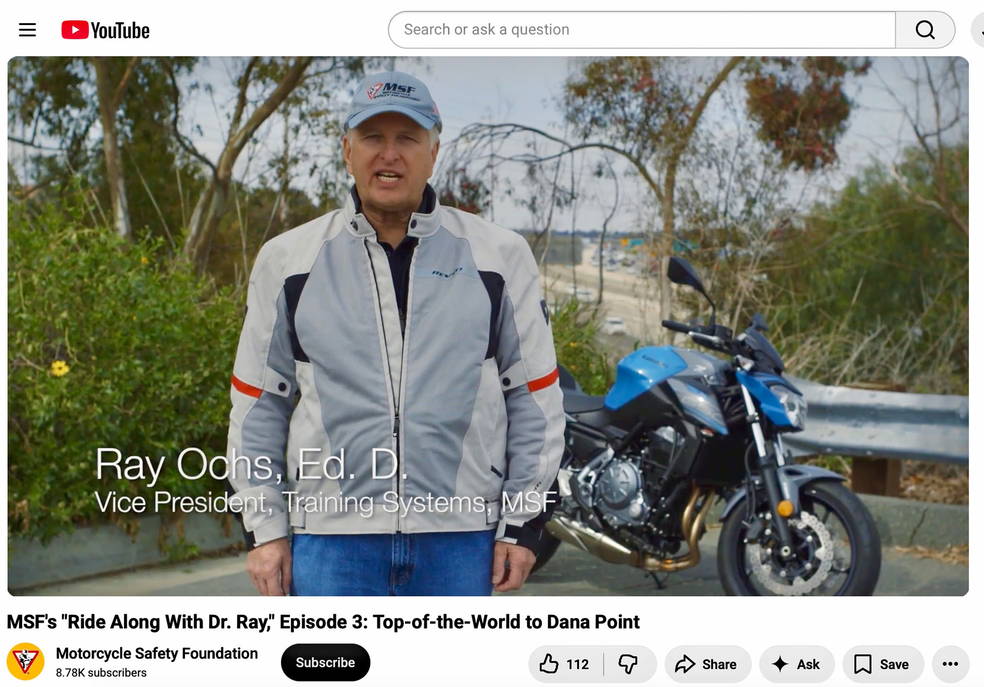 MSF’s 12-part “Ride Along with Dr. Ray” video series follows Ochs on the road as he demonstrates how experienced riders identify and respond to situations motorcyclists encounter every day.